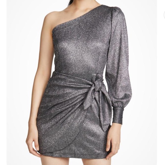 Yumi Kim Dresses & Skirts - Yumi Kim Studio 54 Asymmetrical One Sleeve Mini Dress Gun Metal Size Large